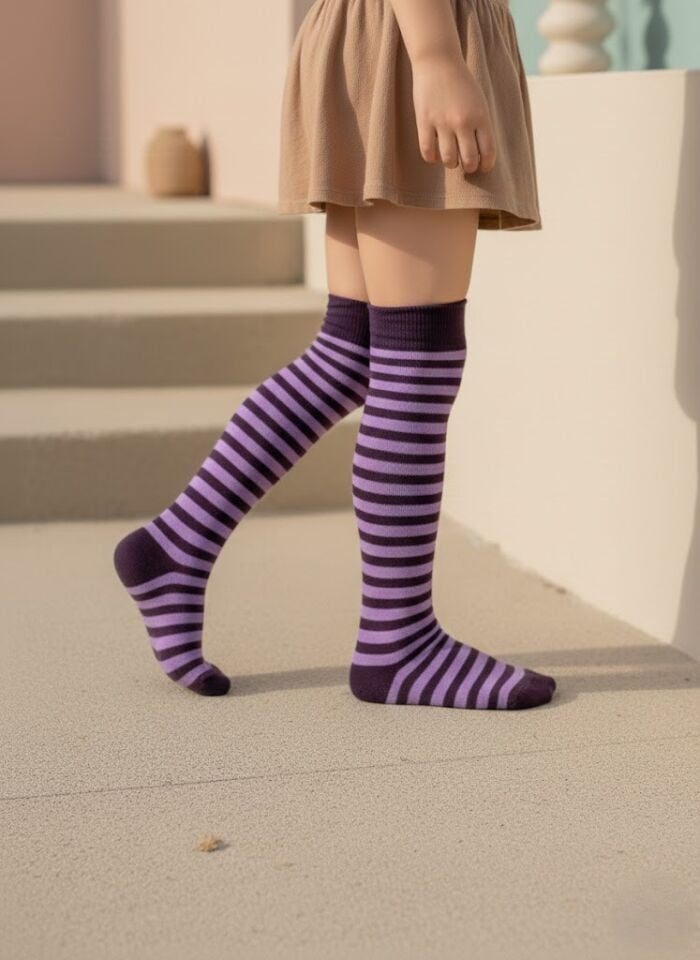 Mor Çizgili Çocuk Dizaltı Çorap