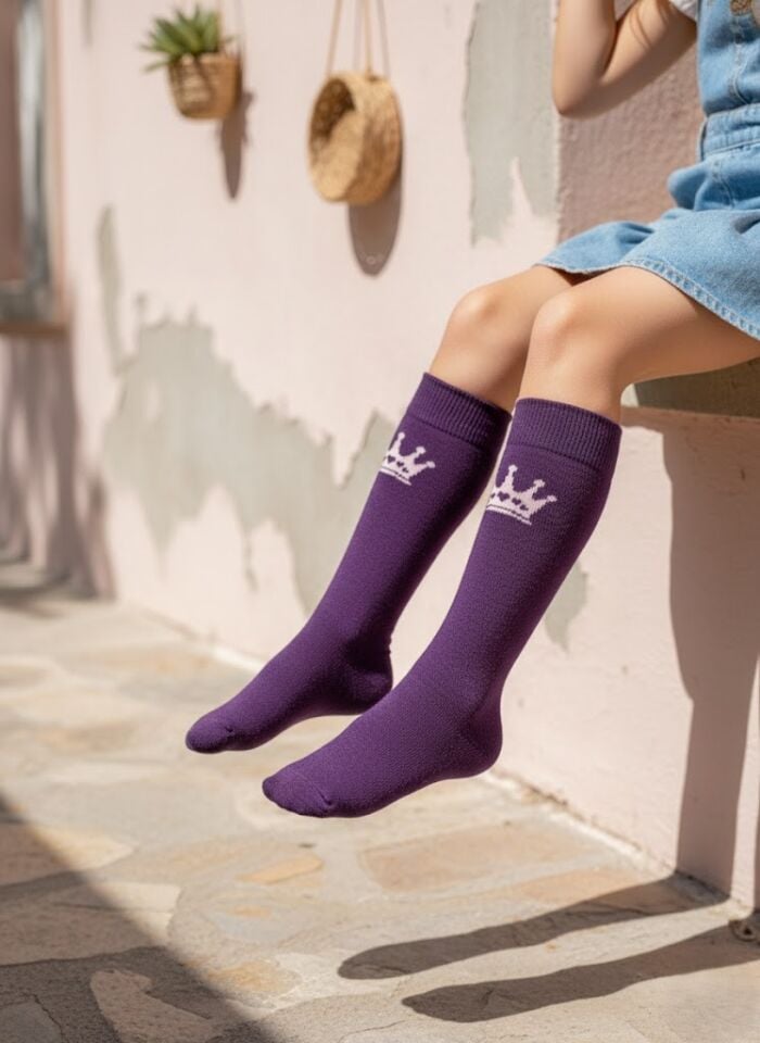 Taç Desenli Çocuk Dizaltı Çorap