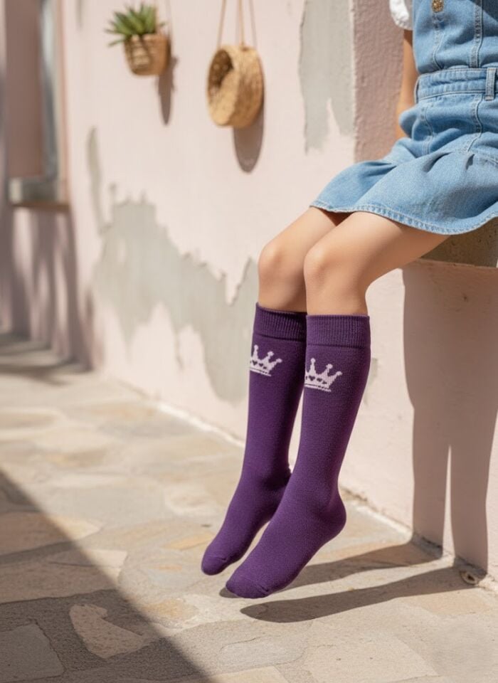 Taç Desenli Çocuk Dizaltı Çorap