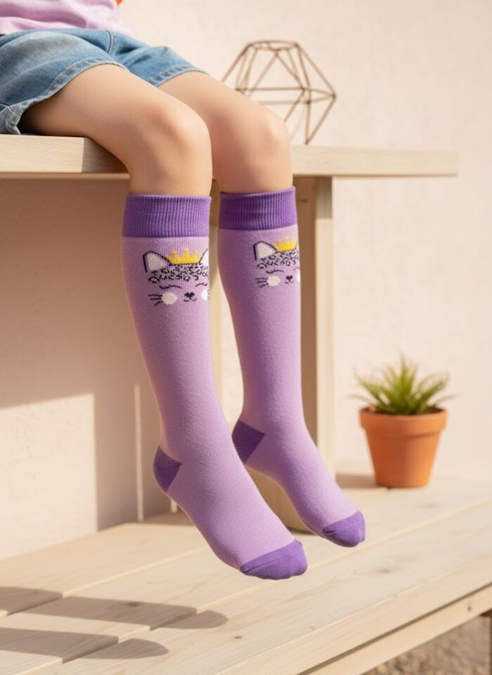 Sevimli Kedi Desenli Çocuk Dizaltı Çorap