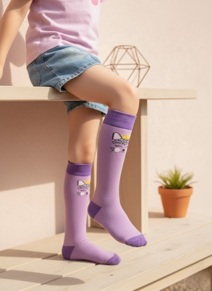 Sevimli Kedi Desenli Çocuk Dizaltı Çorap