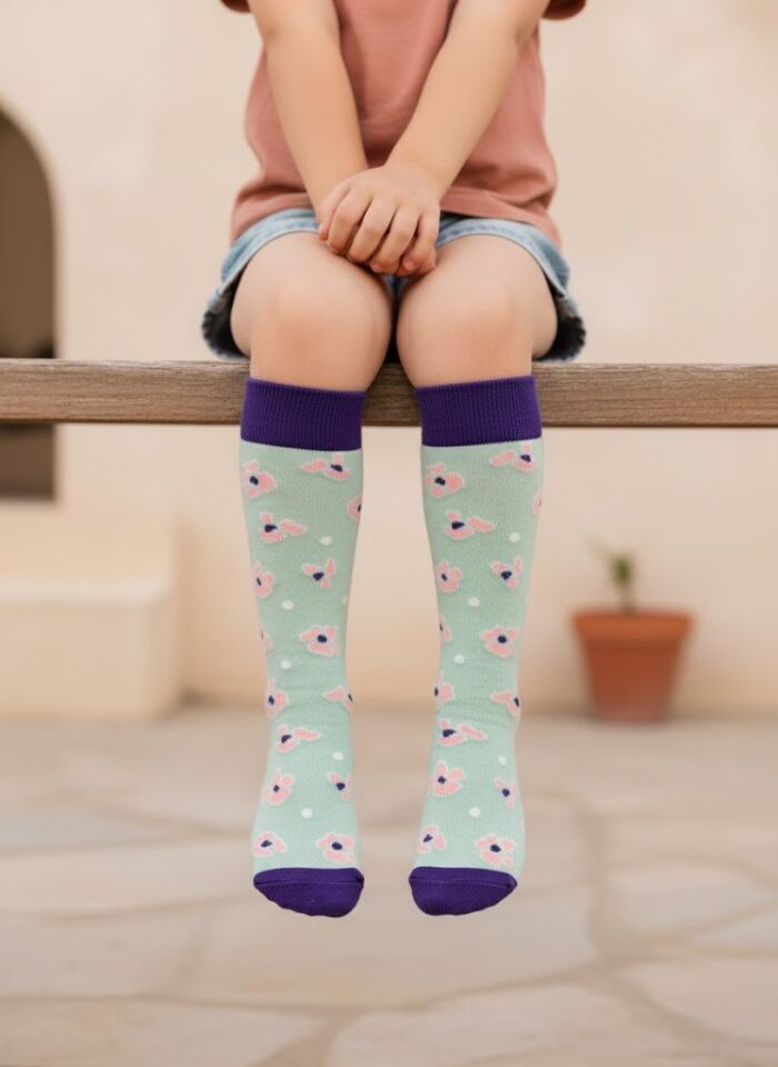 Çiçek Desenli Çocuk Dizaltı Çorap