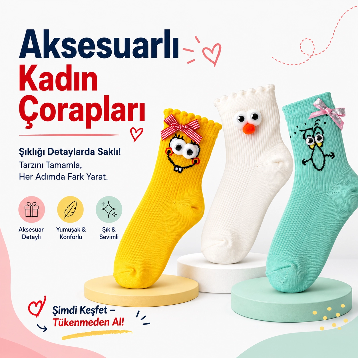 Aksesuarlı Kadın Çorapları