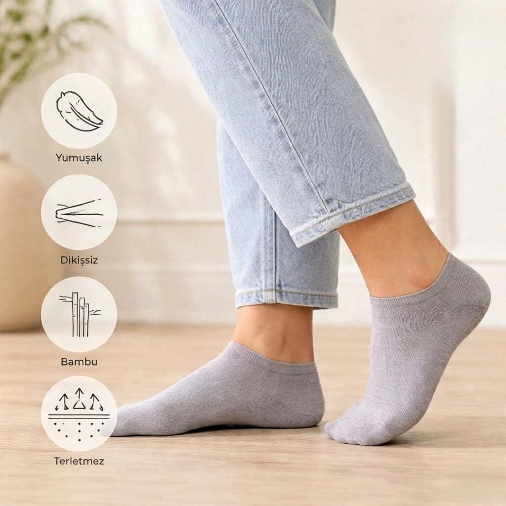 Baff Bambu Gri Patik Çorap 5’li Paket Unisex