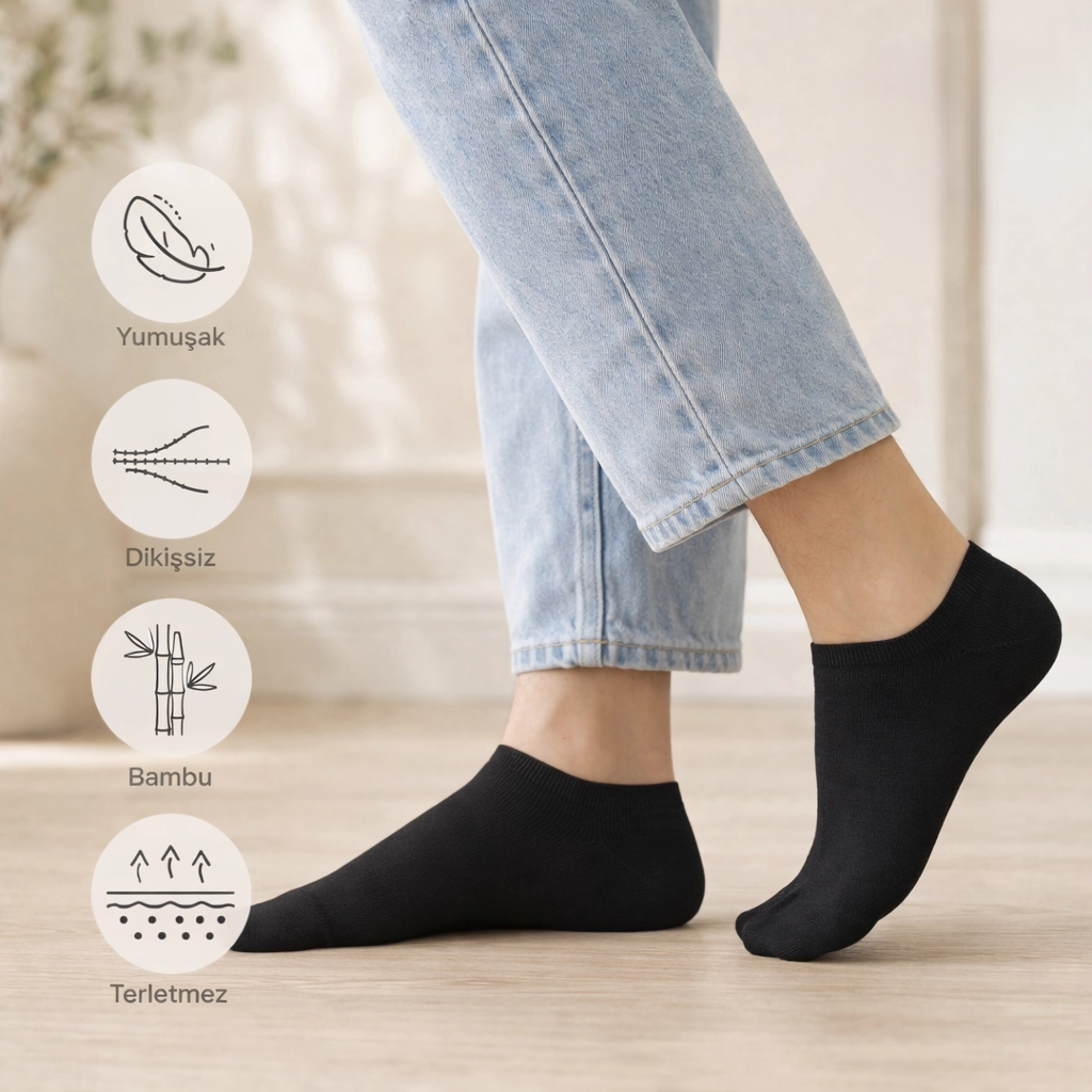 Baff Bambu Siyah Patik Çorap 5’li Paket Unisex
