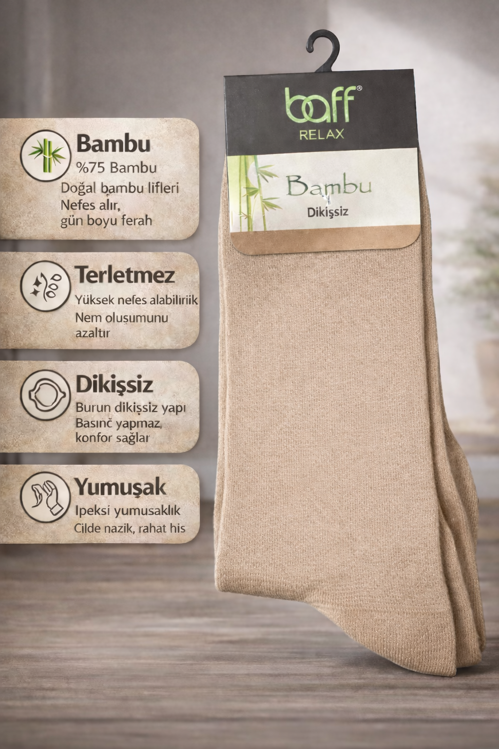 Baff Relax Erkek Bambu Çorap 5’li Paket (6 Renk)