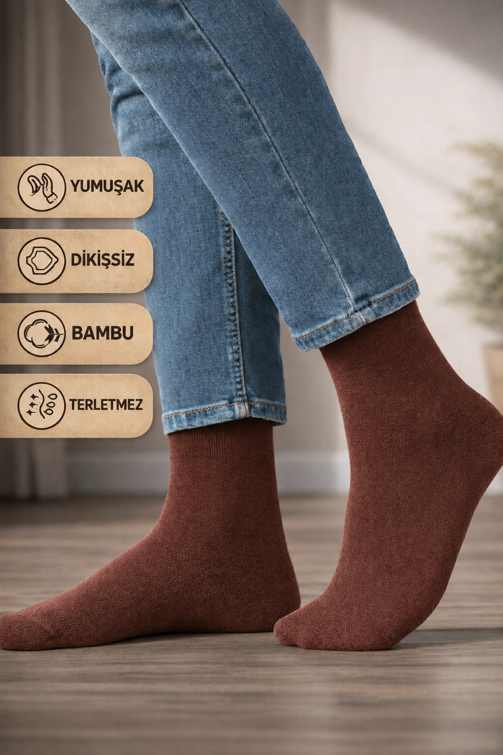 Baff Relax Erkek Bambu Çorap 10’lu Paket (6 Renk)-Kahverengi