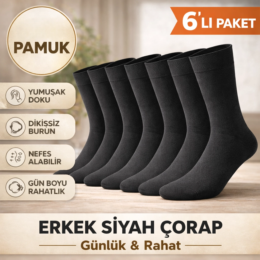 Baff 6’lı Siyah Erkek Soket Çorap