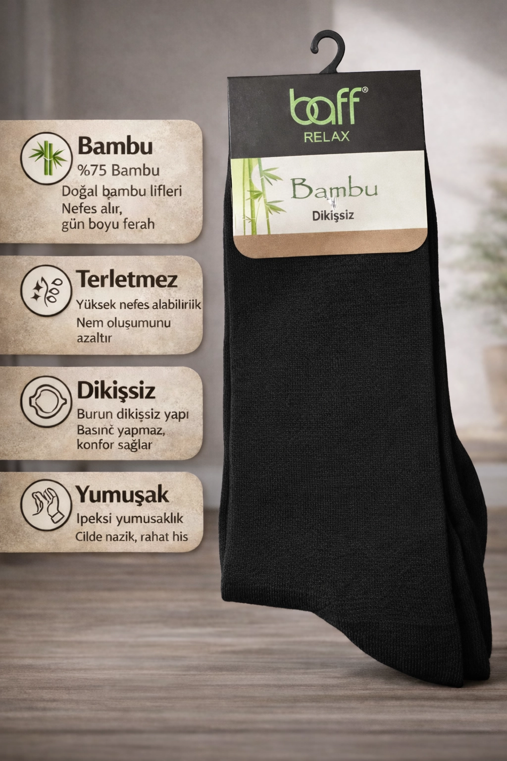Baff Relax Erkek Bambu Çorap 10’lu Paket (6 Renk)