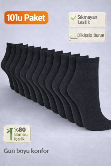 Baff Siyah Orta  Konç Patik (10’lu Paket)