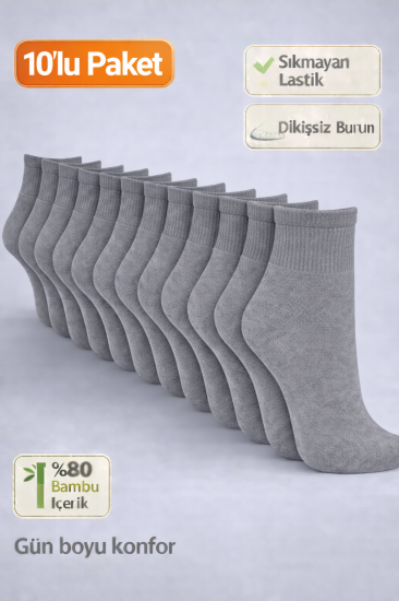 Baff Gri Orta  Konç Patik (10’lu Paket)