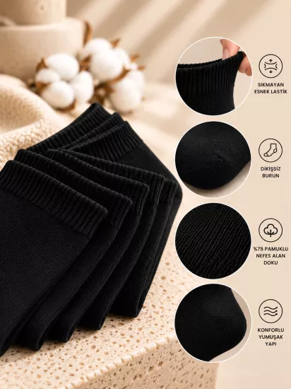 BAFF Unisex %75 Pamuklu Dikişsiz Soket Çorap 5’li Paket